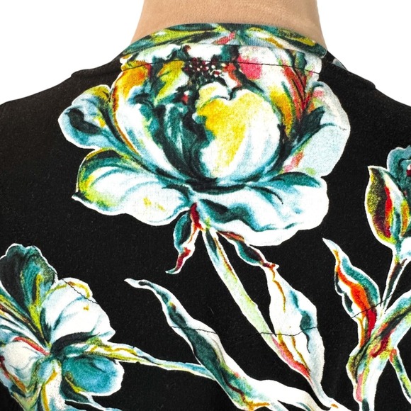 Chicos Womens Sz 3/XL Black Floral Knit Top Black Floral 3/4 Sleeve Stretch - Picture 6 of 11